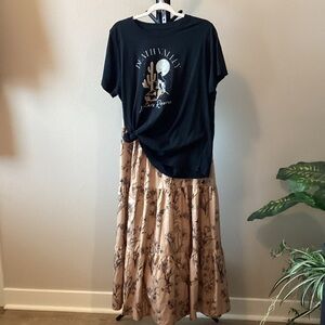 Mighty Fine black graphic tee Tan  & black Floral Maxi Skirt set